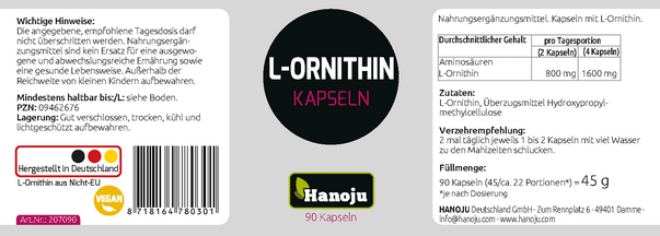 Hanoju L-Ornithin Kapseln 400mg, A-Nr.: 4255547 - 02