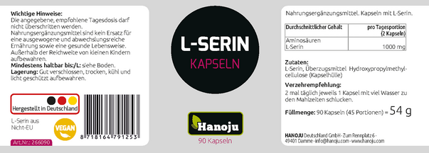 Hanoju L-Serin Kapseln 500mg, A-Nr.: 4255777 - 02