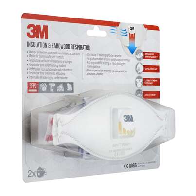3M™ Aura™ Maske für Dämmstoffe und Hartholz 9332+, FFP3, mit Ventil, 2 pro Packung, A-Nr.: 5646899 - 02