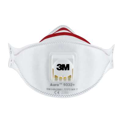 3M™ Aura™ Maske für Dämmstoffe und Hartholz 9332+, FFP3, mit Ventil, 2 pro Packung, A-Nr.: 5646899 - 03