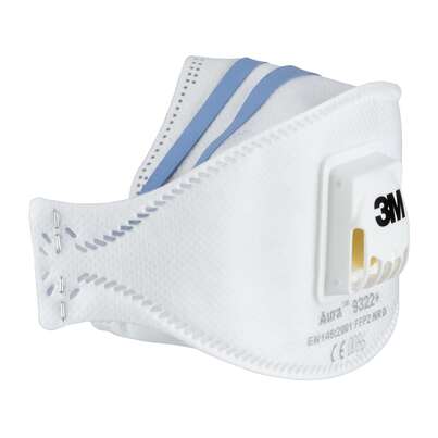 3M™ Aura™ Maske für Hand- und Maschinenschleifen 9322+, FFP2, mit Ventil, 2 pro Packung, A-Nr.: 5646882 - 03